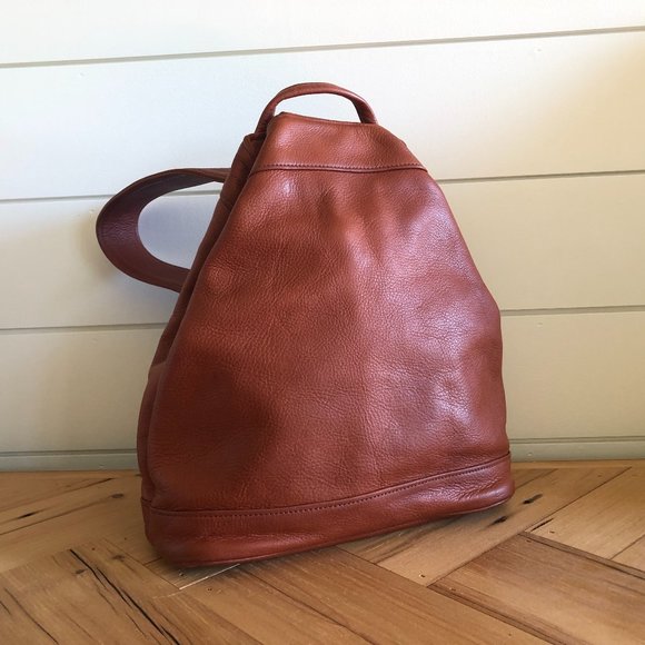 Handmade Napa Leather Sling Tote Cognac Tan Sven Purse Handbag Backpack USA - Picture 1 of 10